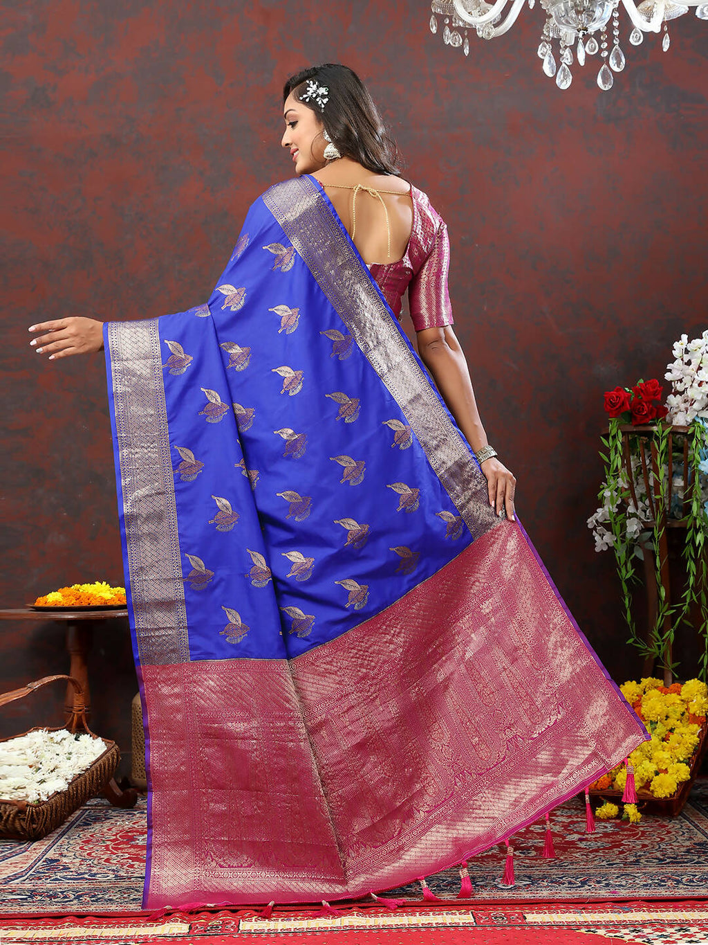 Blue Soft Silk Saree with Traditional Zari Woven Details