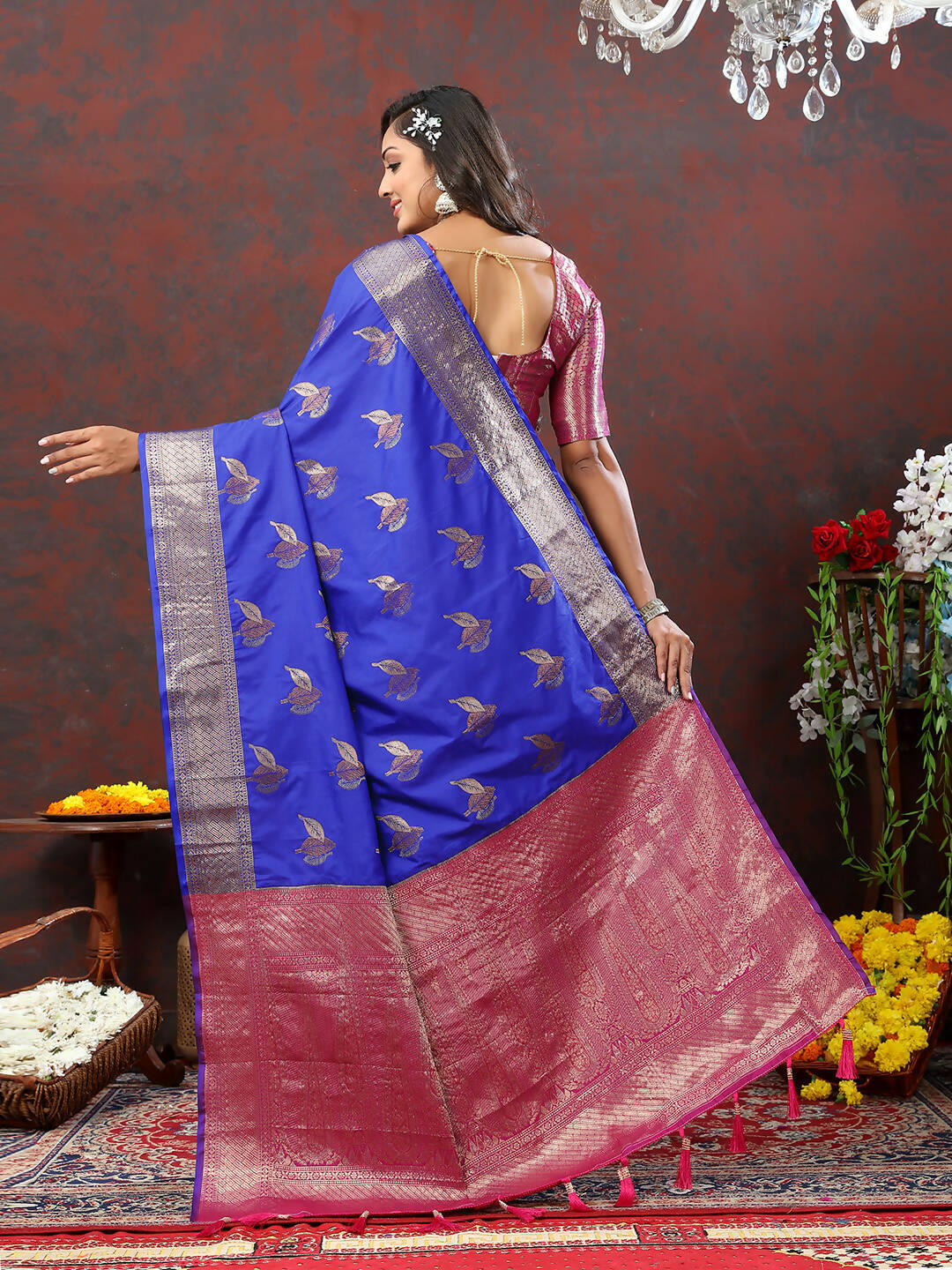 Blue Soft Silk Saree with Traditional Zari Woven Details