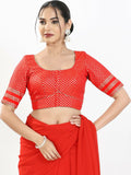 Joban Fashion Red Brocade Padded Blouse With Round Neck Elbow Sleeves