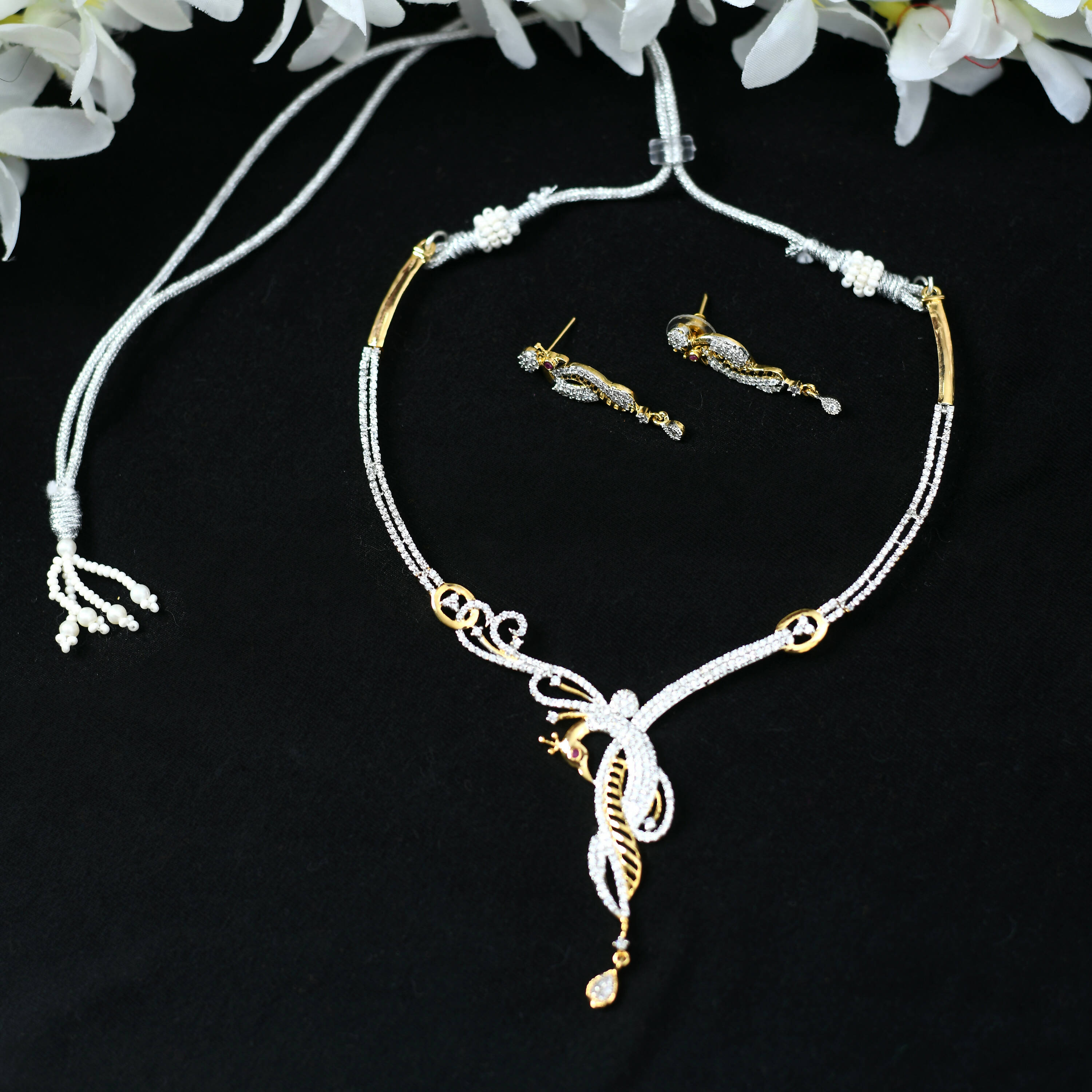 Silver-Plated American Diamond Choker Necklace Set for Women