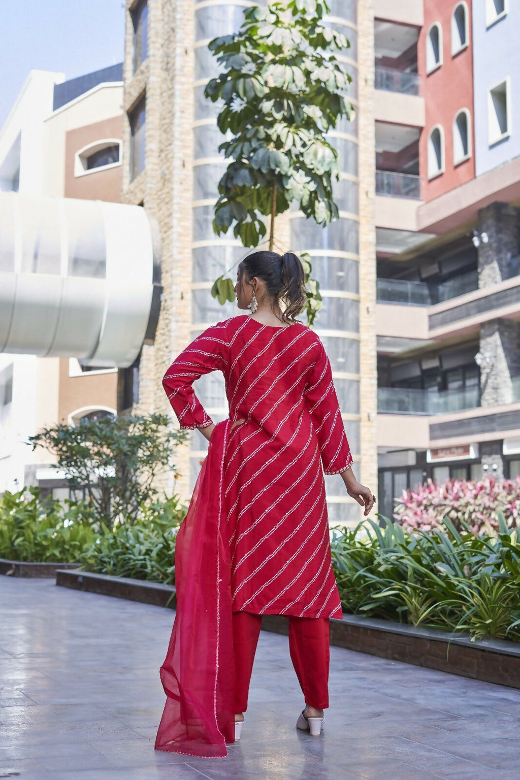 Red Premium Pure Viscose Print Dola Kurta Set with Handwork