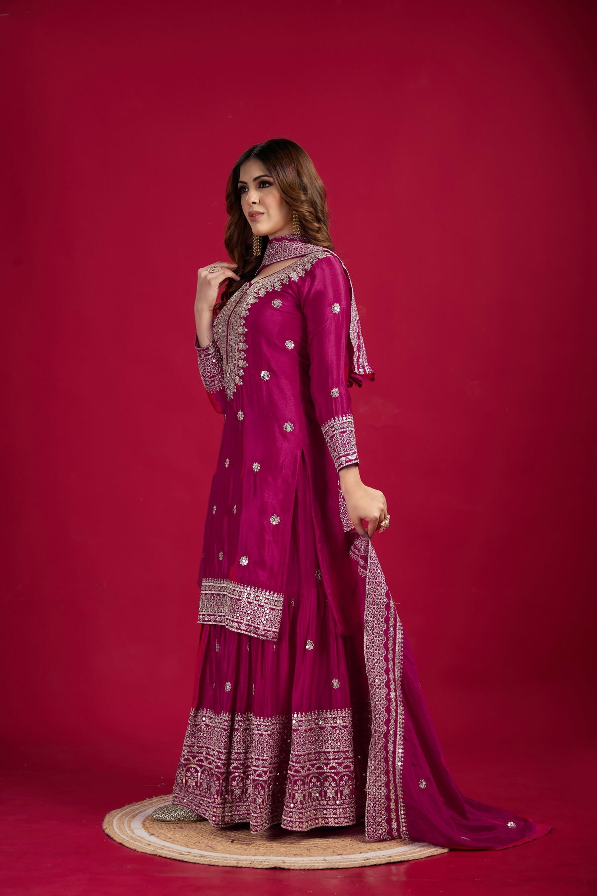 Rani Kurta Set in Silk with Sequins, Zari and Thread Embroidery