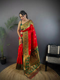 Green Butti Banarasi soft silk saree with unstitched blouse piece