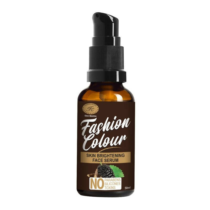 50ml bottle of Fashion Colour Skin Brightening Face Serum, minimalist brown and black packaging.
