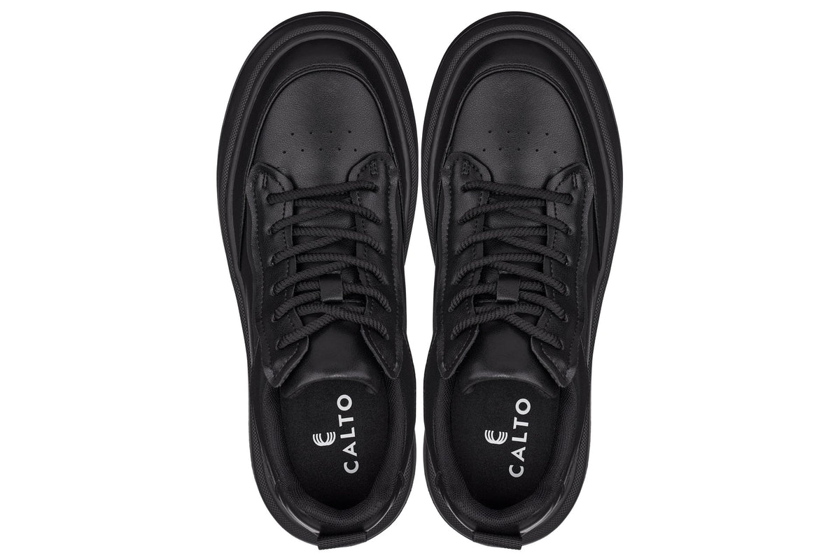 CALTO - Q430 - 2.6 Inches Taller Lightweight (Black/Black Sole) - Chunky Sole Sneakers