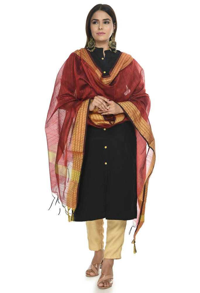 Maroon Handloom Cotton Dupatta for Traditional Style