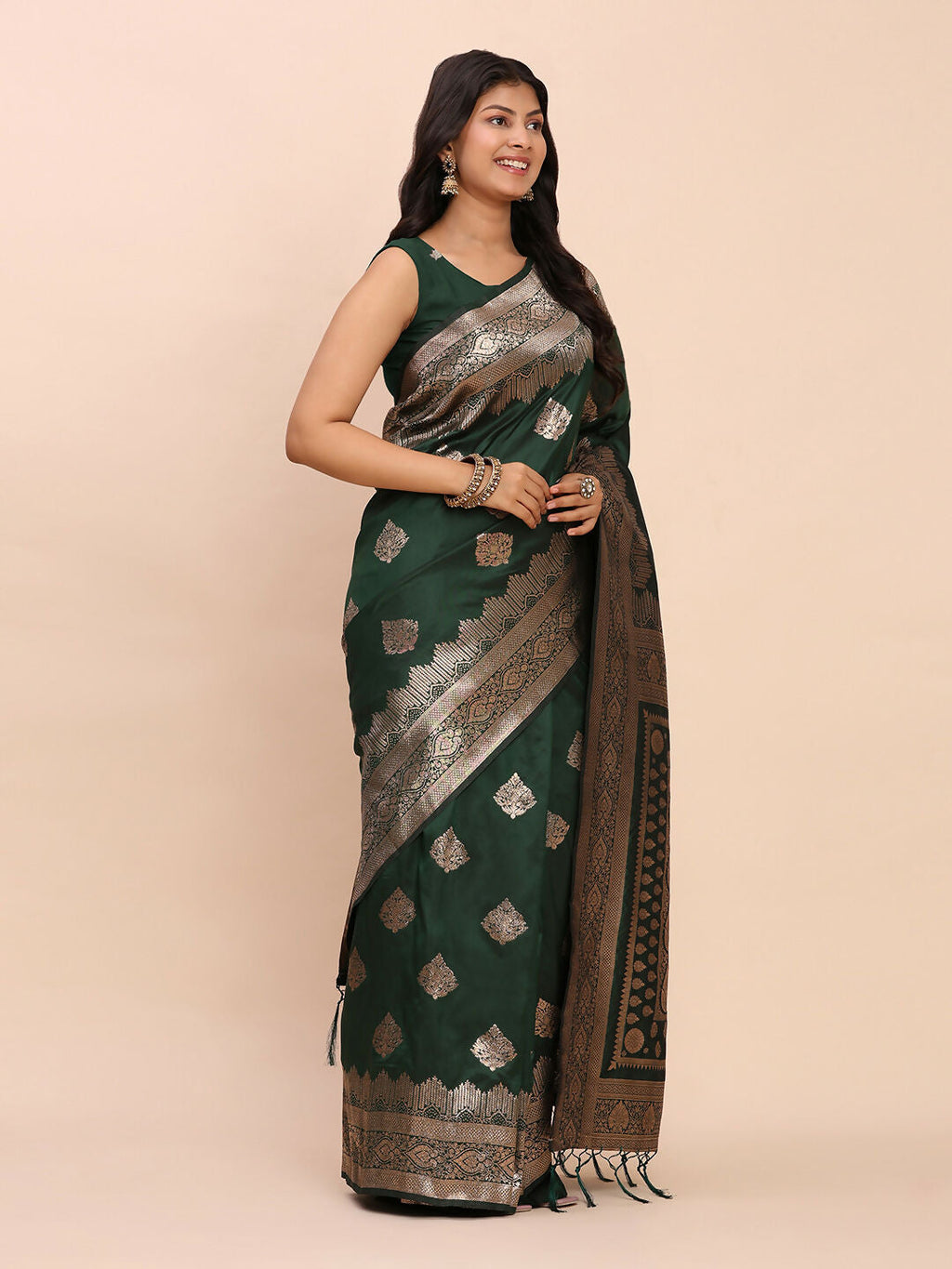 Green Banarasi Silk Saree with Matching Blouse