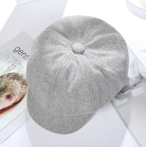 Octagonal Woolen Beret Hat for Casual Wear