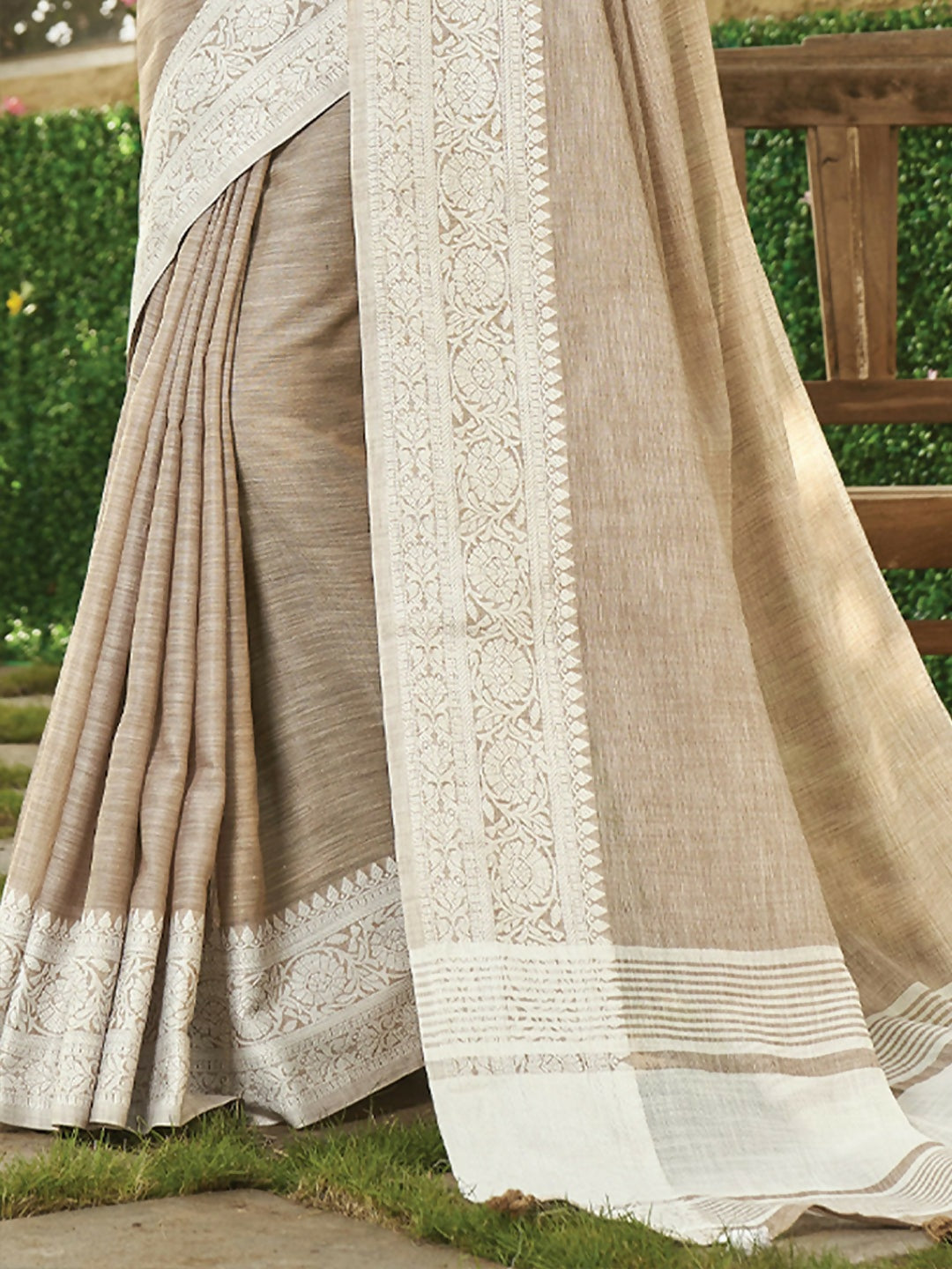 Light Brown Linen Saree with Matching Blouse