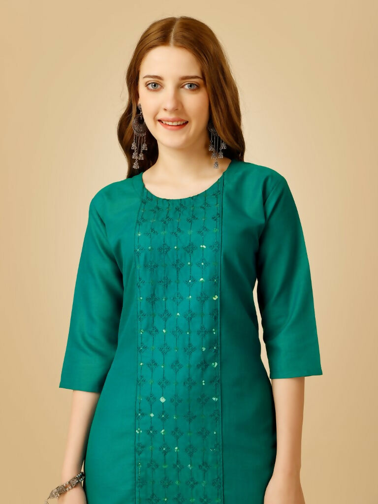 Women's Rama Cotton Blend Embroidered Straight Kurta Pant Set