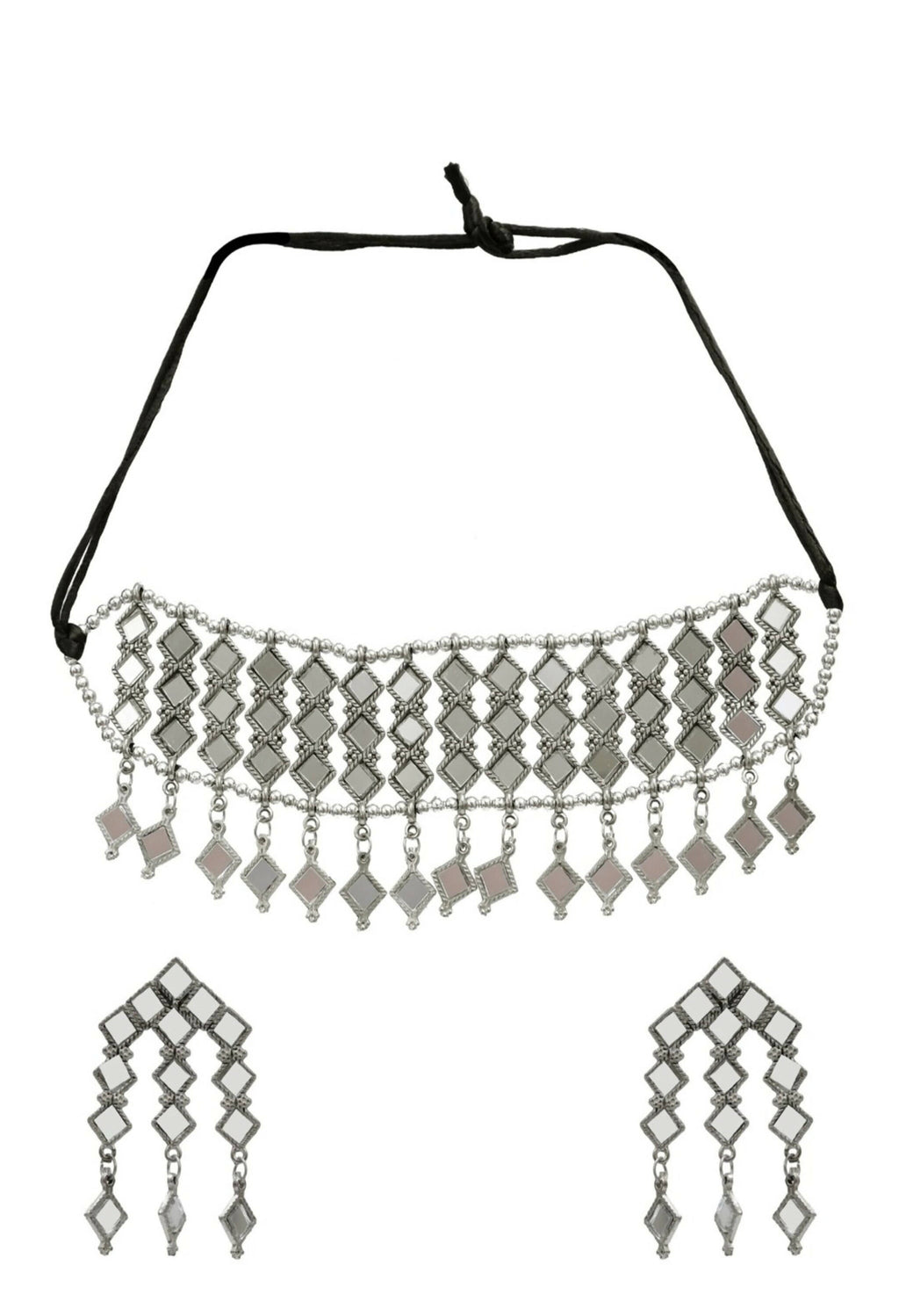 Oxidised Silver-Plated Alloy Mirror Choker Necklace