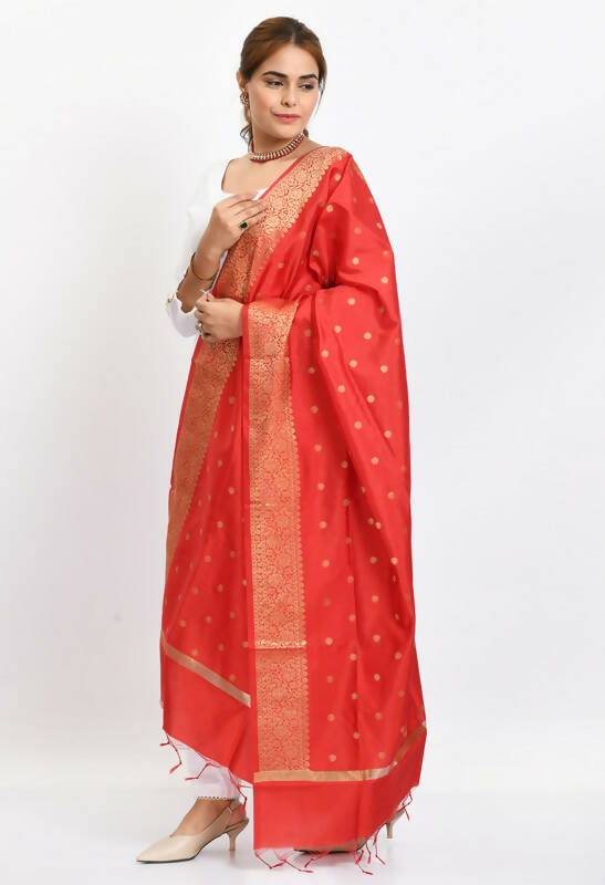 Red Banarasi Silk Woven Dupatta for Festive Ethnic Ensembles