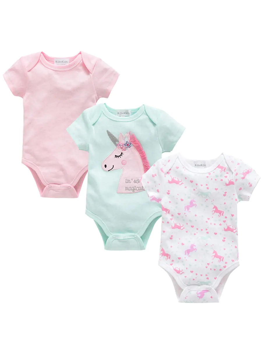 3-Piece Baby Bodysuit Set - Cotton Short Sleeve Outfit