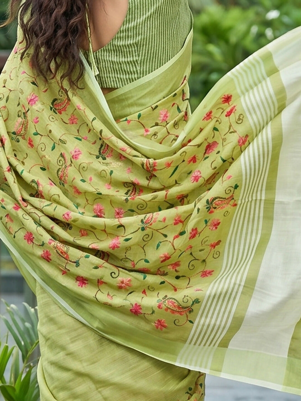 Yellow Green Linen Saree for Everyday Sophistication
