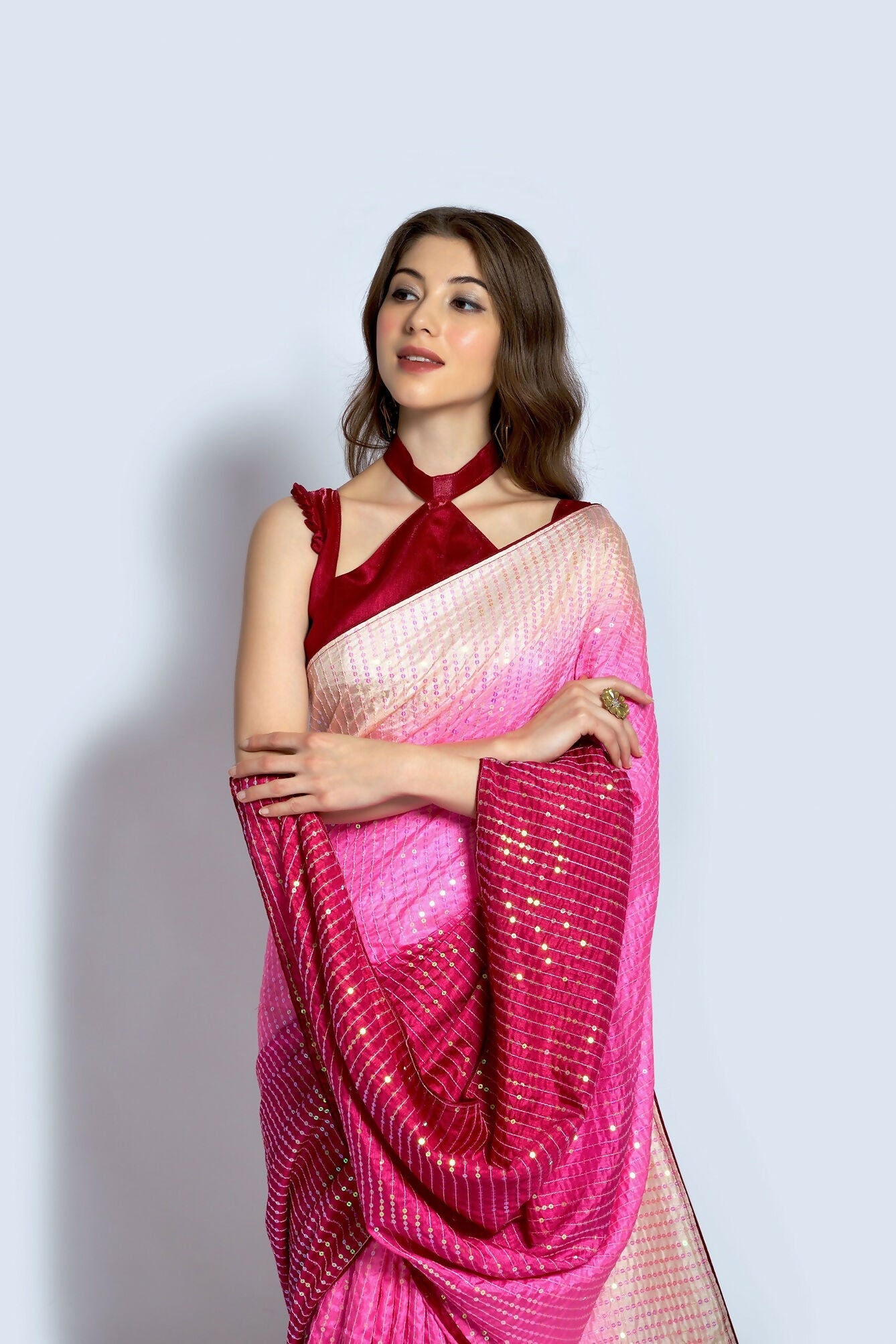 Pink Vichitra Silk Embroidered Party Wear Saree