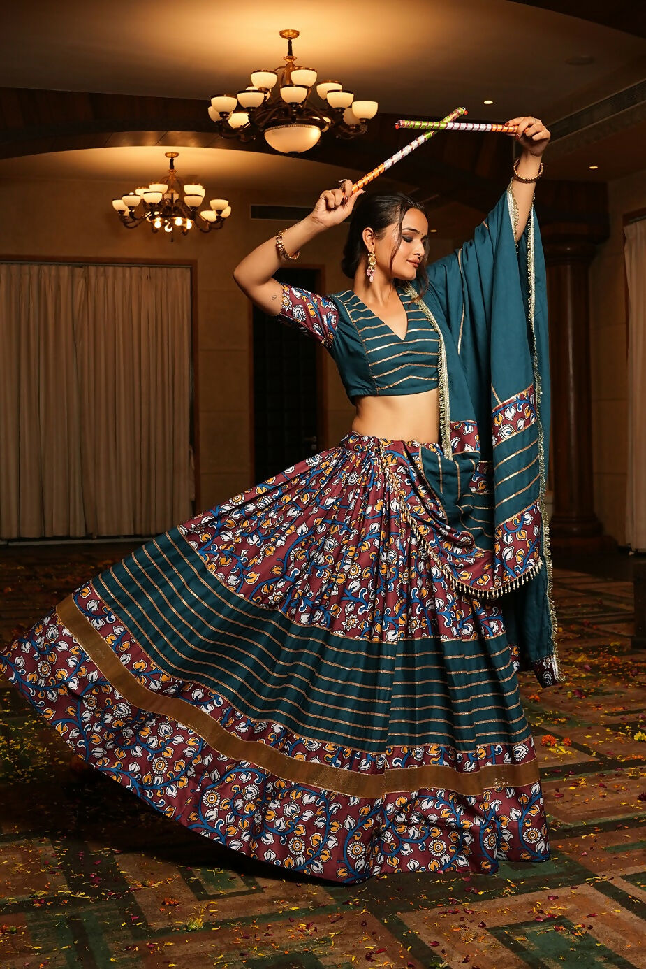 Rama Crepe Floral Designer Navratri Lehenga Choli Set