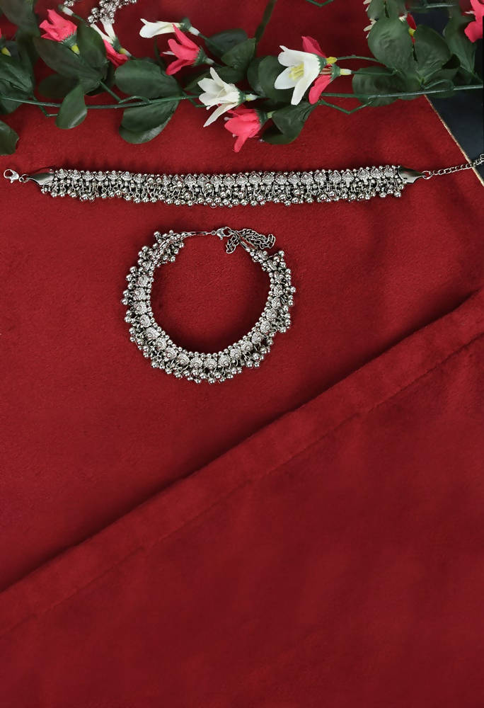 Heavy Oxidised Silver Traditional Anklets for Women