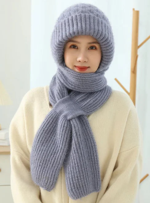 Women's Fleece-lined Knitted Scarf and Hat Set