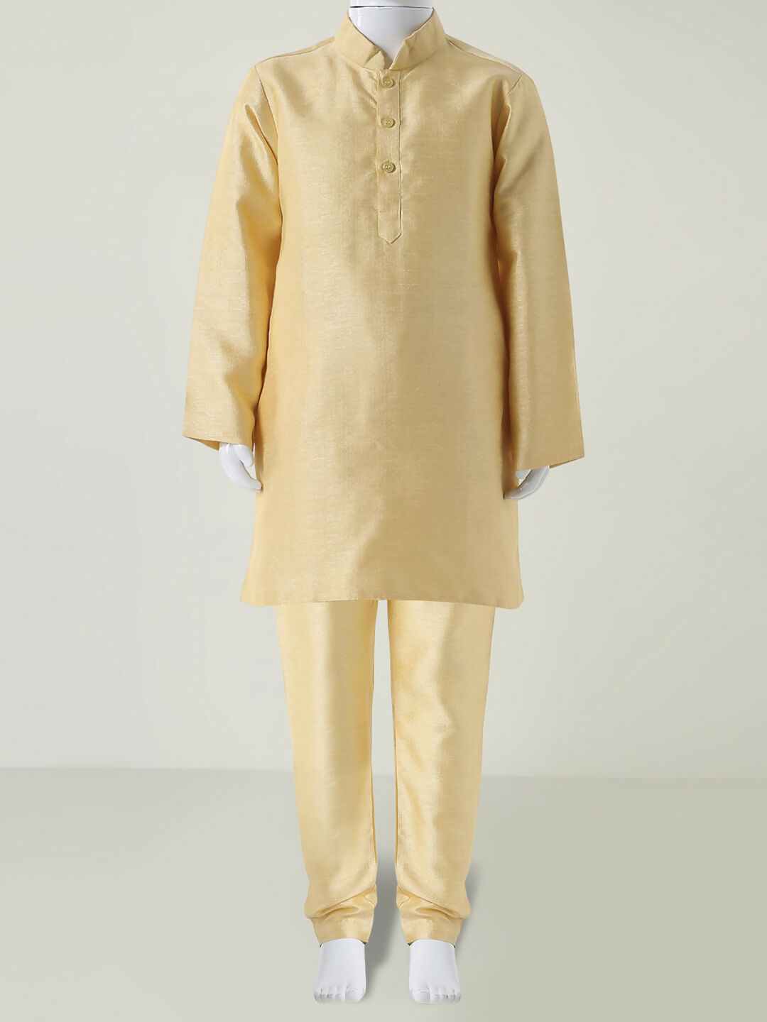 Boys Golden Kurta Pyjama Set with Nehru Jacket