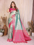 Sea Green Tissue Silk Saree with intricate Paithani woven detail