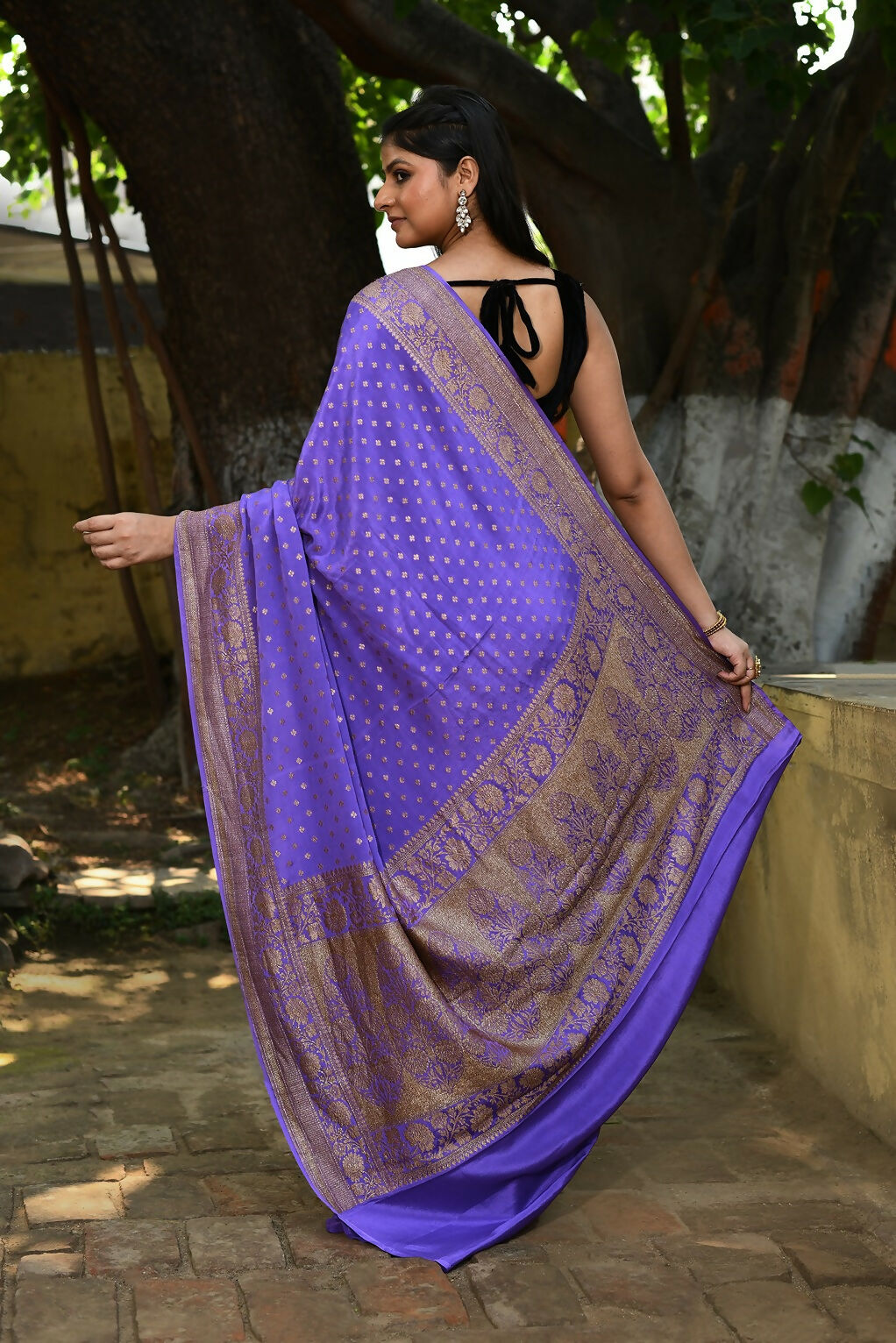 Lavender Crepe Chiffon Banarasi Silk Saree - Pure Handloom