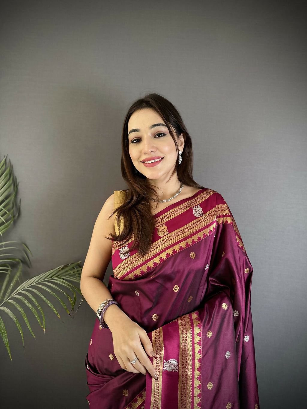Maroon Banarasi Soft Silk Woven Saree for Women