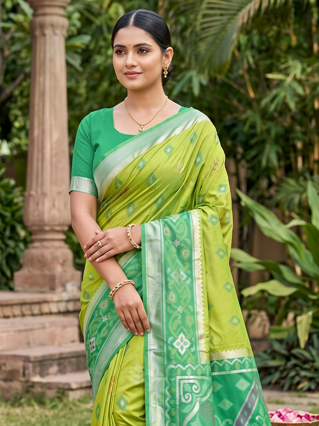 Light Green Soft Silk Saree with Matching Blouse Piece