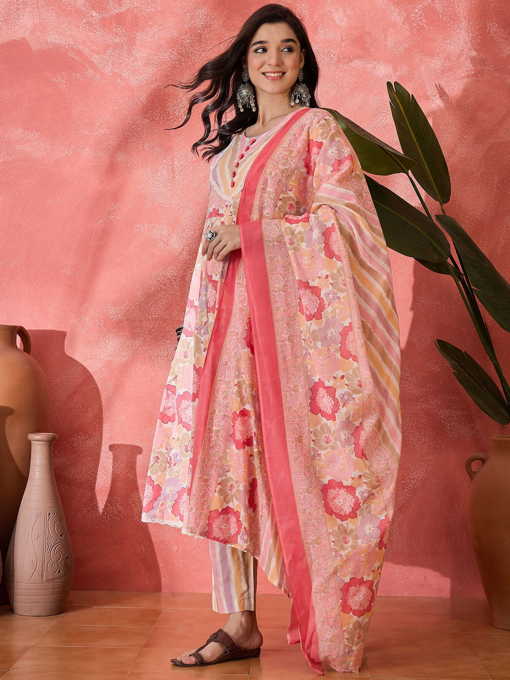 Printed Pink Pure Cotton Kurta Set for Women