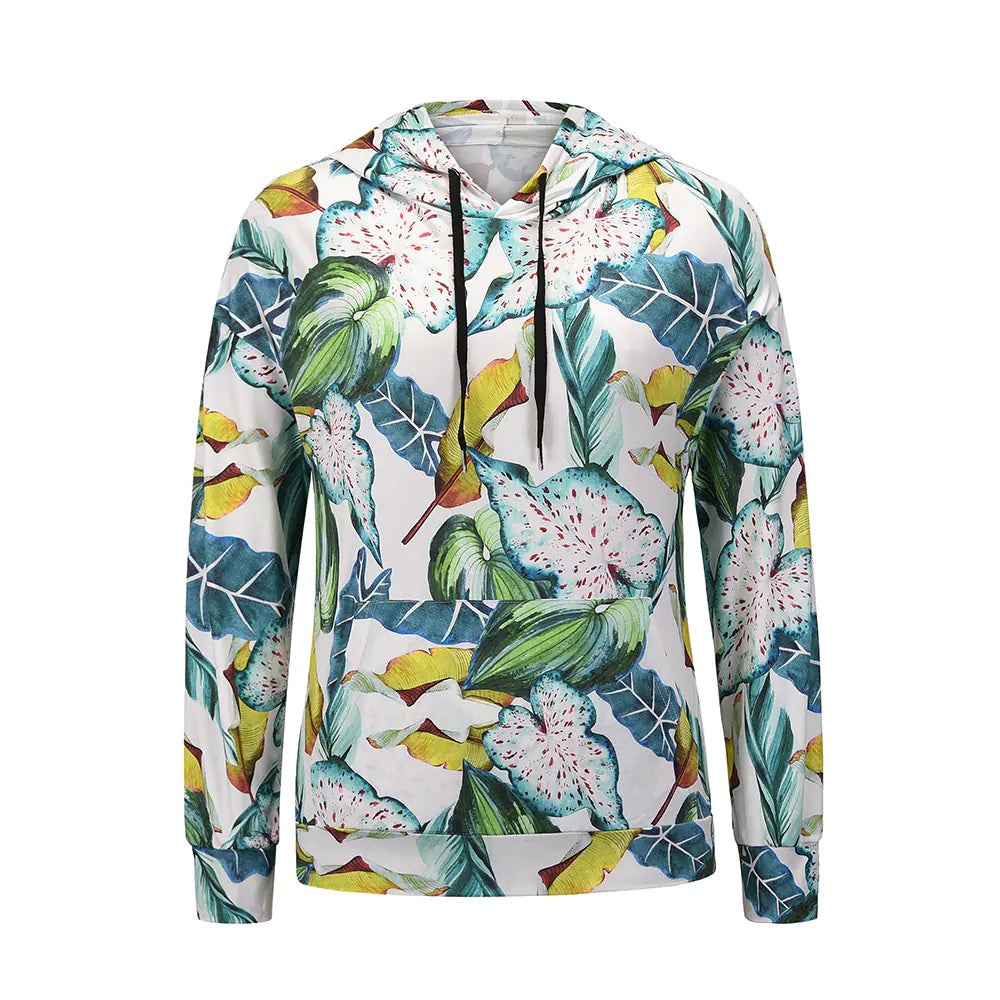 Women's Floral Print Long-Sleeved Hooded Pullover T-Shirt - Image 27
