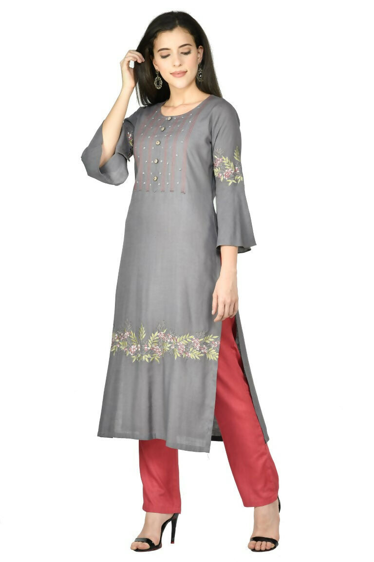 Grey Cotton Rayon Kurta Set - Comfortable 2-Piece Ethnic Wear
