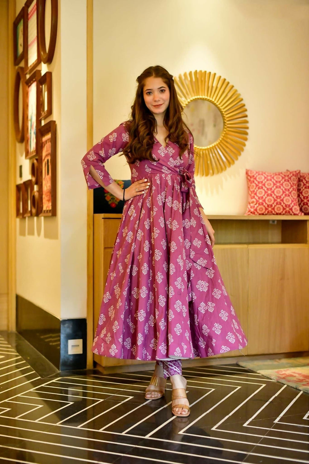 Women's Purple Cotton Silk Digital Printed Kurta Pant Set