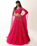 Rani Pink double layer net lehenga choli with sequins and voluminous flare