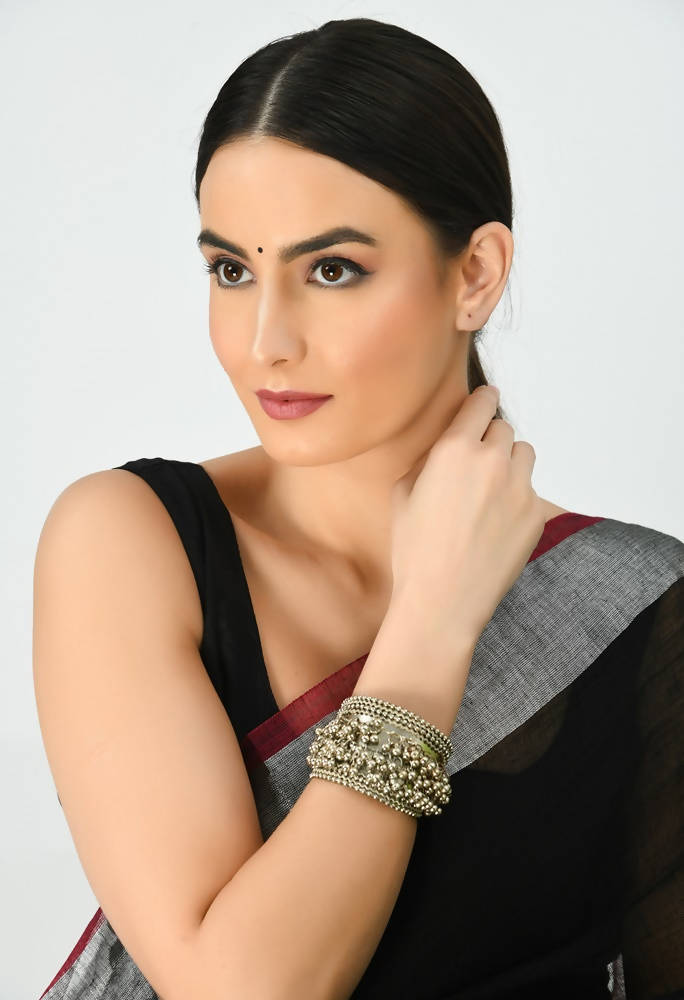Kamal Johar Ghungroo Handcrafted Oxidised Silver-Plated Cuff
