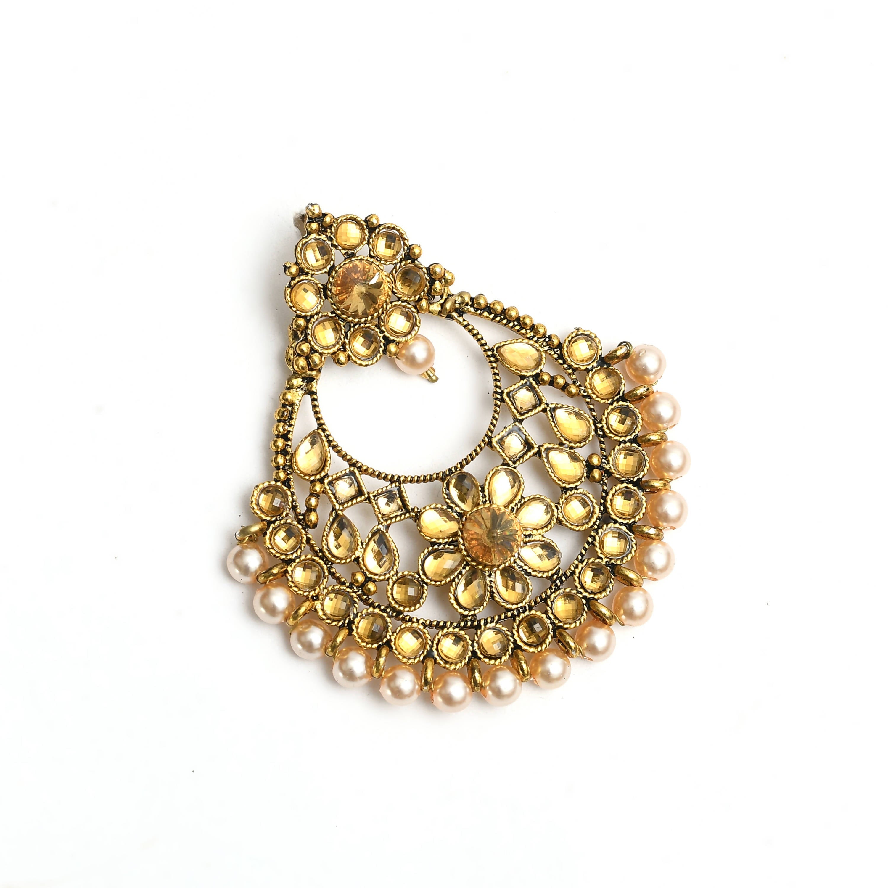 Classic Golden and White Beaded Hoop Earrings for Women