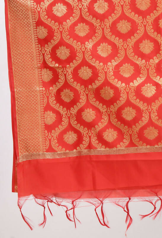 Red Banarasi Silk All-Over Woven Design Dupatta