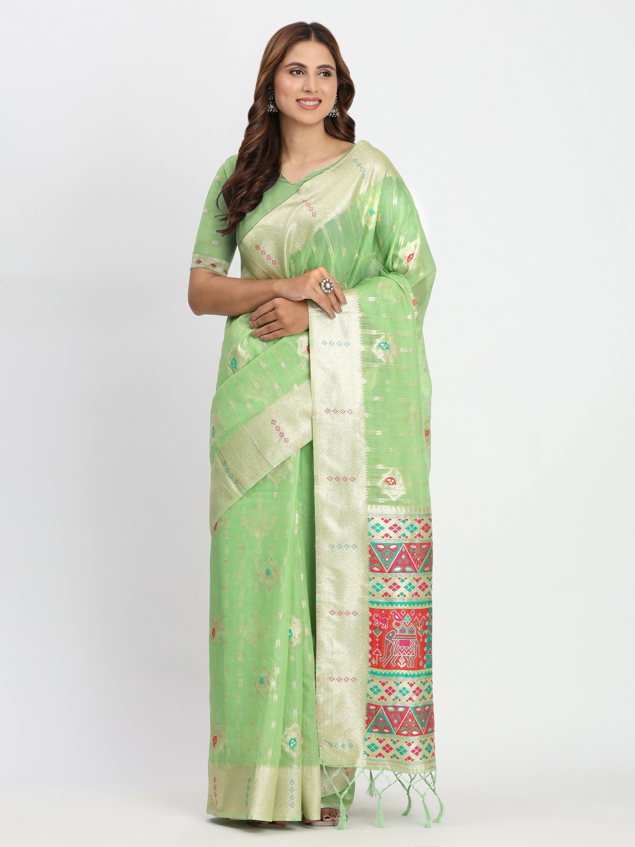 Shree Shyam Fashion Linen Cotton Light Green Saree