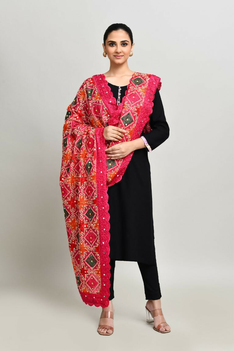 Multi Color Phulkari Dupatta with Traditional Cotton Embroidery