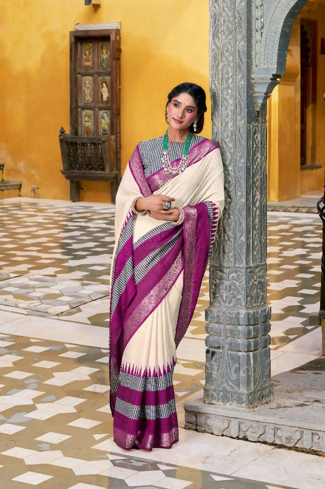 PR Fashion Owt Poly Cotton Printed With Zari Weaving Work Saree