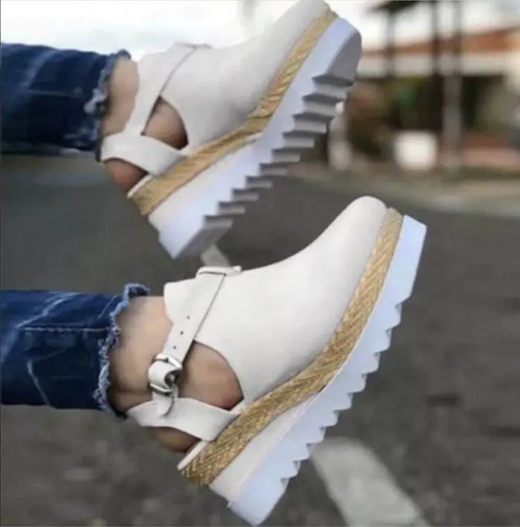 Women's Suede Platform Wedge Shoes with Buckle Strap - Image 3
