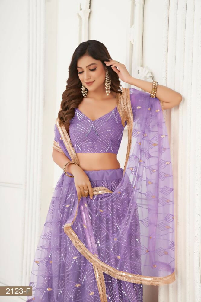 Lavender Butterfly Net Embroidered Wedding Lehenga Choli