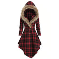 New Women's Winter Plaid Coat with Hood and Belt