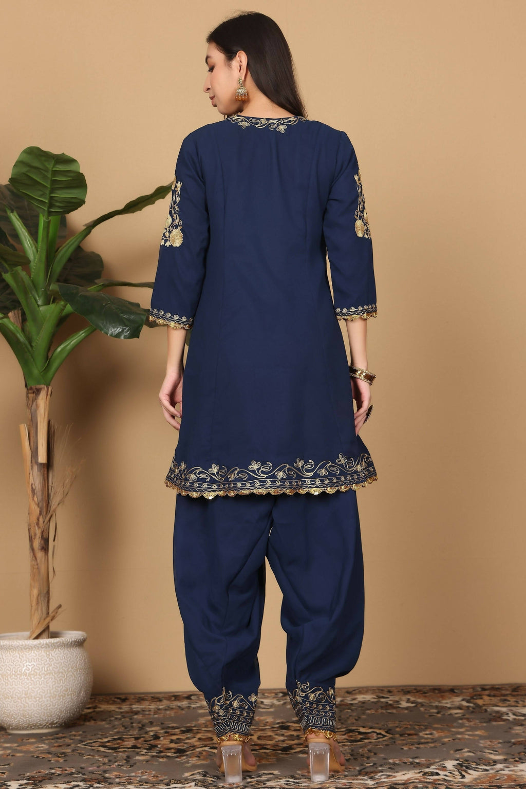 Navy Blue Georgette Kurta Set for Women - Elegant Ethnic Wear