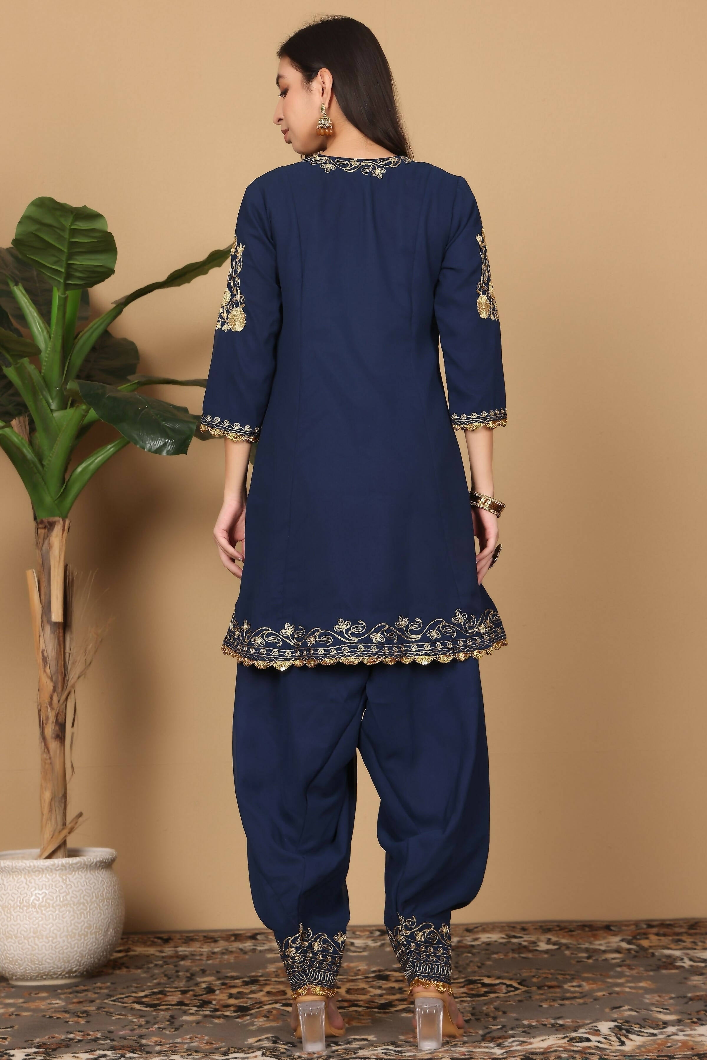 Navy Blue Georgette Kurta Set for Women - Elegant Ethnic Wear