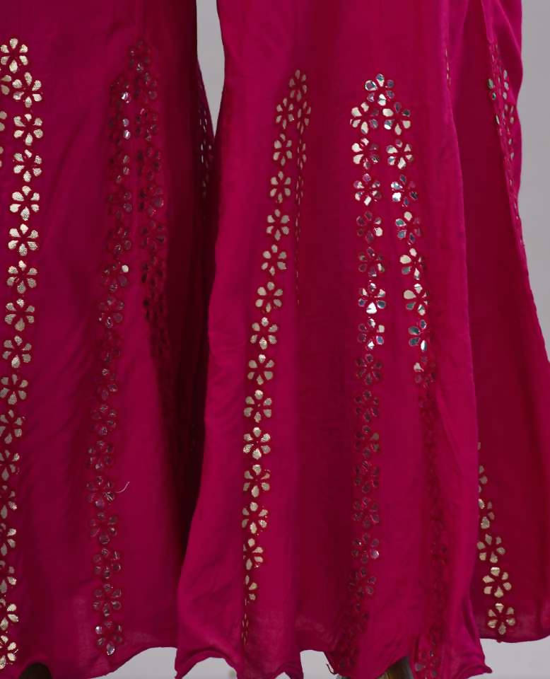 Dark Pink Mirror Work Palazzo Pants for Women