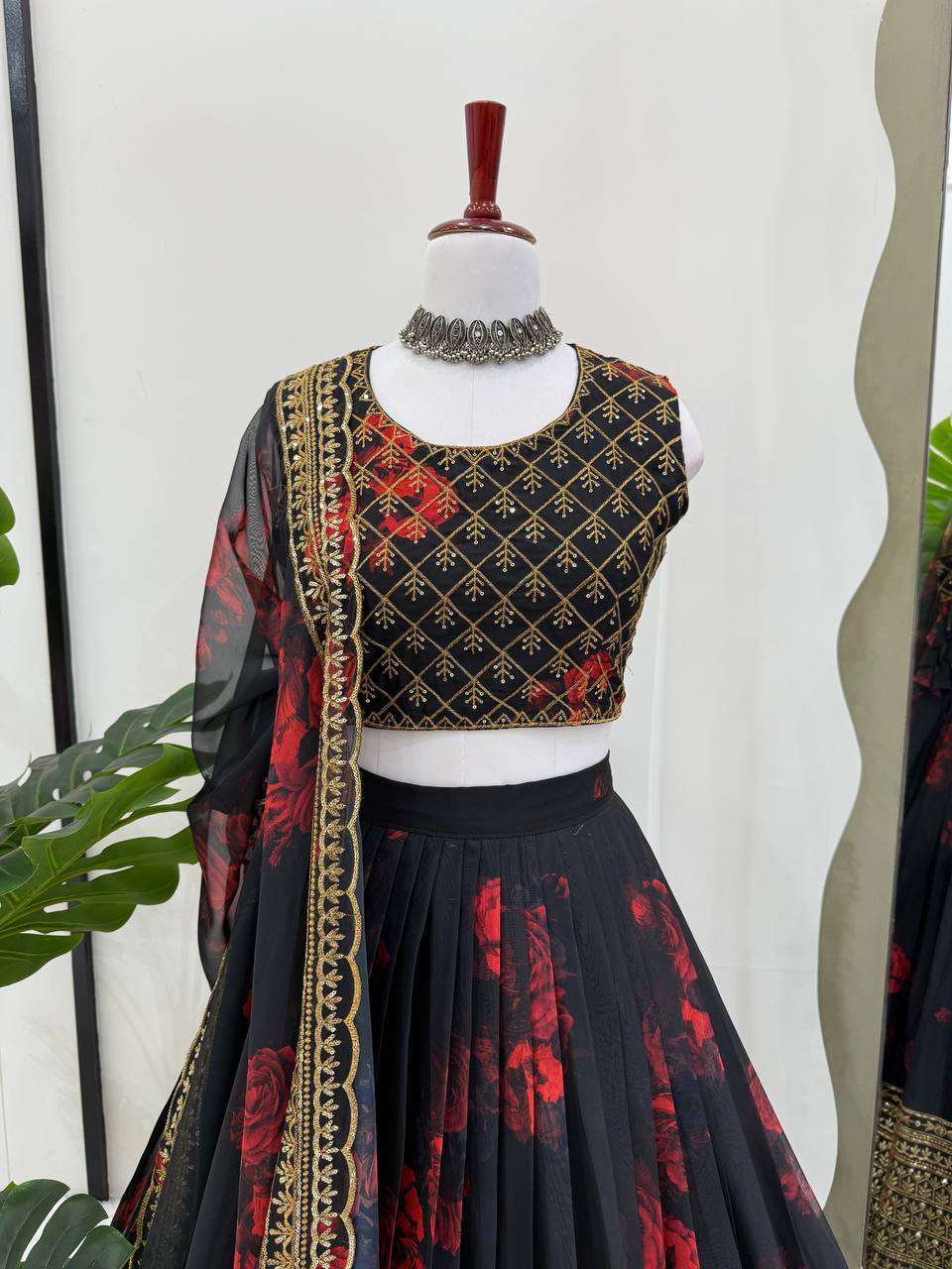 Black Organza Digital Printed Lehenga Choli for Festive Wear