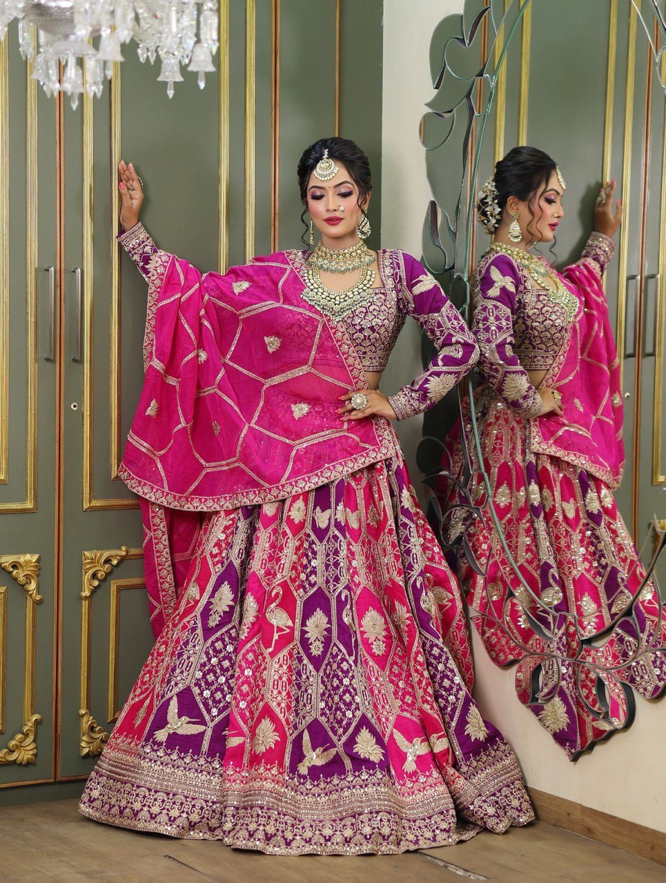 Prazu Fashion Violet Georgette Thread Sequence Wedding Lehenga Choli