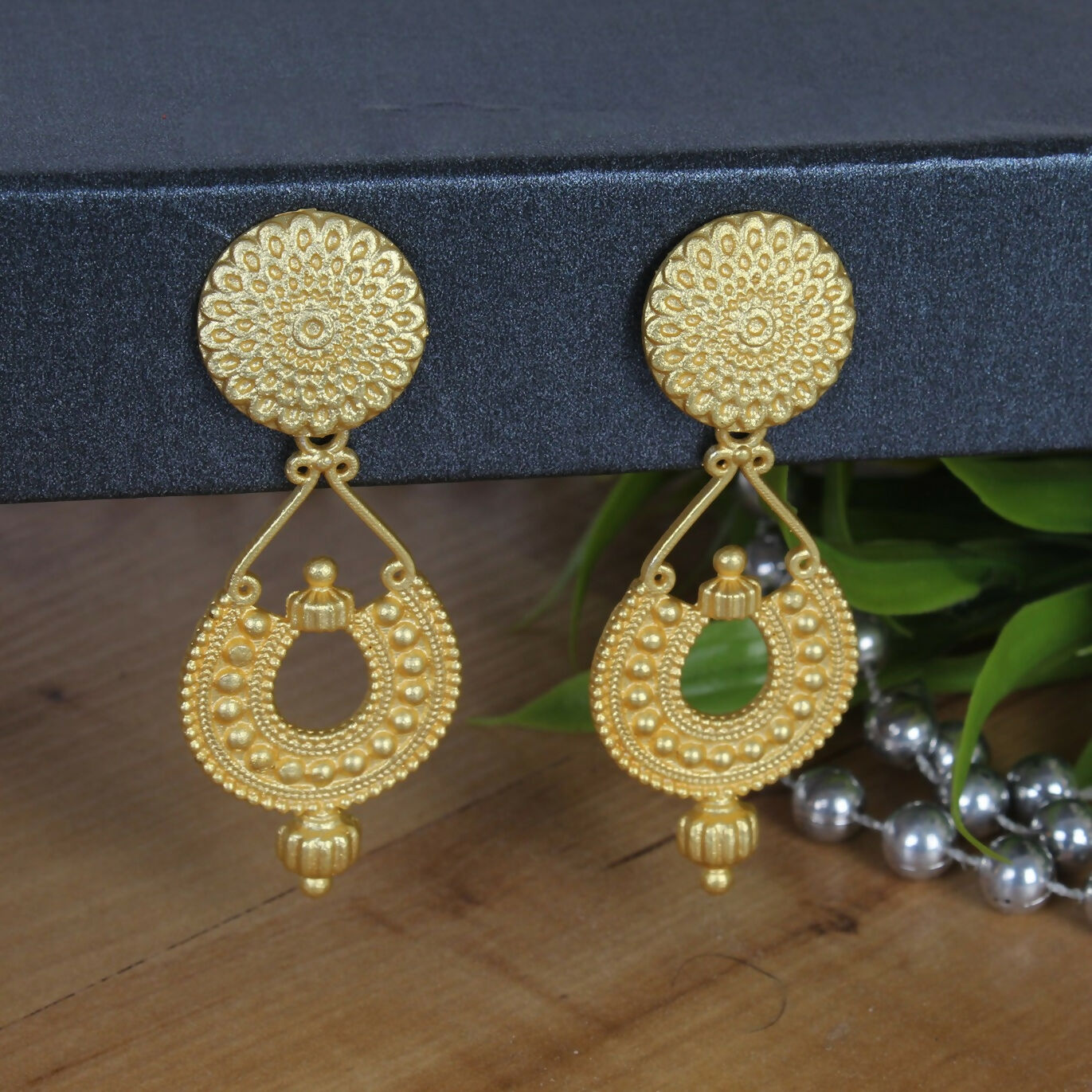Matte Gold Brass Drop Earrings for Women - Handcrafted Statement