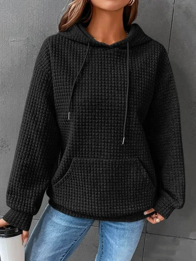 Women's Loose Casual Long Sleeve Waffle Knit Hooded Sweatshirt