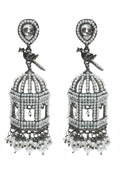 Silver color bird nest earrings featuring pearl accents