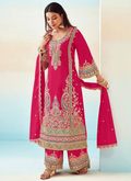 Elegant pink Chinon salwar kameez with heavy embroidery and sequin embellishments